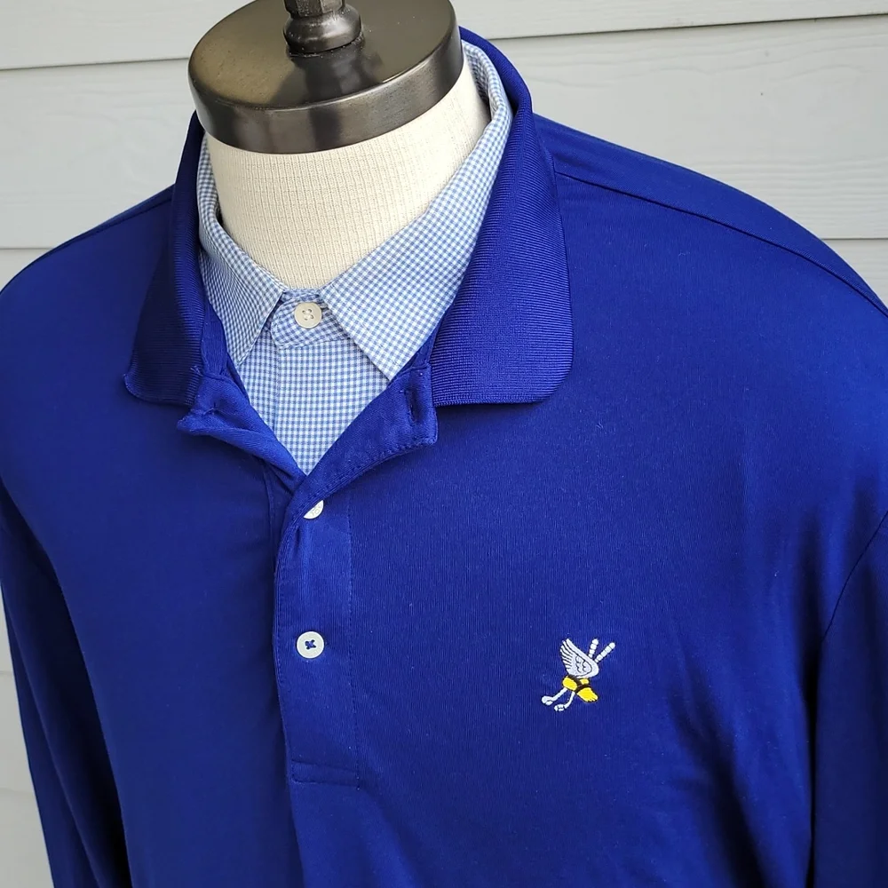 POLO GOLF Ralph Lauren Dark‎ Blue Cantor Fitzgerald Sz XL Long Sleeve Polo Shirt - Picture 2 of 8